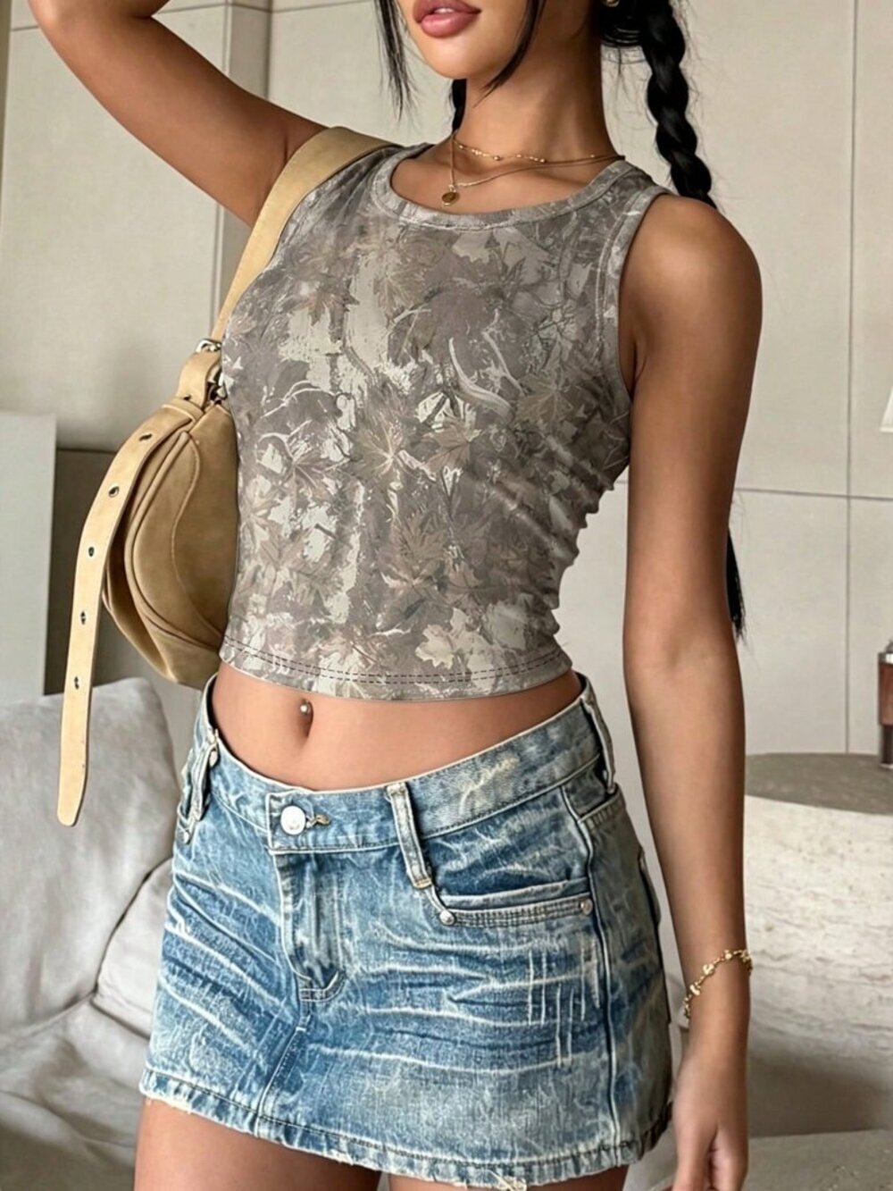 Multicolor Casual Women's Camouflage Printed Cropped Tank Top